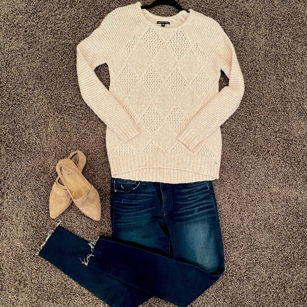 American Eagle Cable Knit Sweater, Light Pink, S